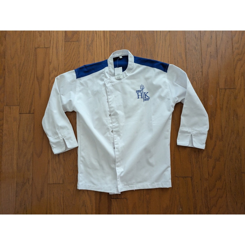 Gordon Ramsay Hells Kitchen Chef Coat Caesar Palace LV White Blue Kids Large NEW